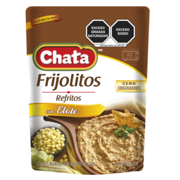 Comida mexicana: frijoles refritos con elote, solo en Productos Chata